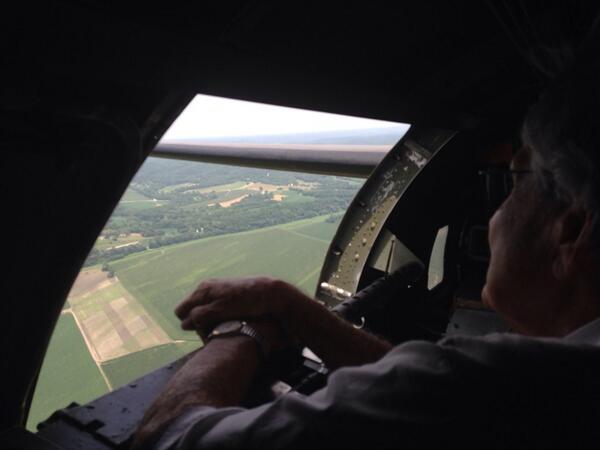 Clarence Cherry - WWII vet -waist gunner- his first time back in a bomber since ditching in North Sea, May 19, 1944.
