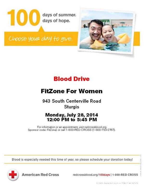 BodyComplete10's tweet image. Please consider donating blood on Monday, July 28th, from 12 noon until 5:45 pm at Fit Zone in Sturgis!