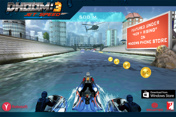 Dhoom3TheGame's tweet photo. Fabulous! #Dhoom3JetSpeed now #1 among "New+Rising" games on @WindowsPhoneInd Store! http://t.co/GiDKTncYUM @yrf http://t.co/9SmrGUe1kT