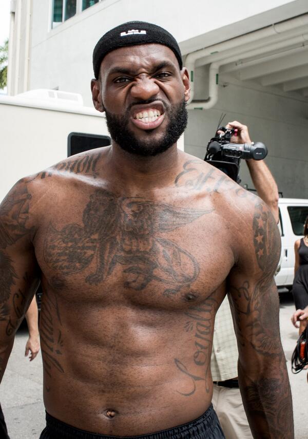 LeBron's chest tattoos. (Basketball Forever on Twitter)