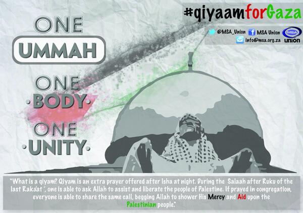 MSA_Union's tweet photo. @MissQE Qiyaam for #Gaza 11 July 2014, at your Masjid!: CALL TO ACTION #QiyaamForGaza http://t.co/zg6k2PofSM http://t.co/FFidcrunyQ