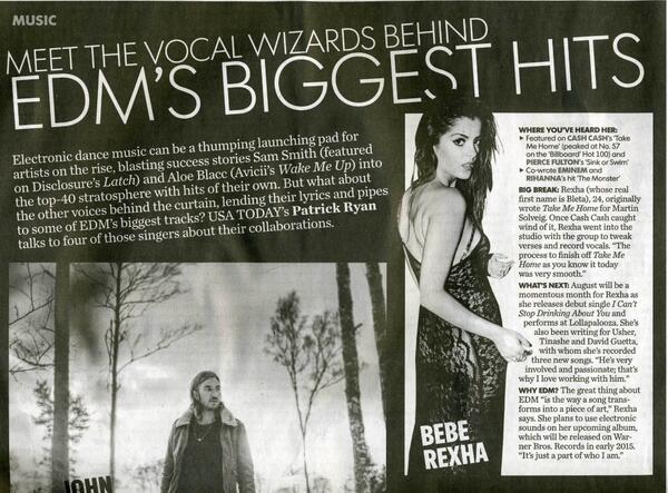 WarnerPromo's tweet photo. We see you @BebeRexha lookin goooood in @USATODAY today!  #CantStopDrinkin #TeamBebe http://t.co/z5k7jP10fS