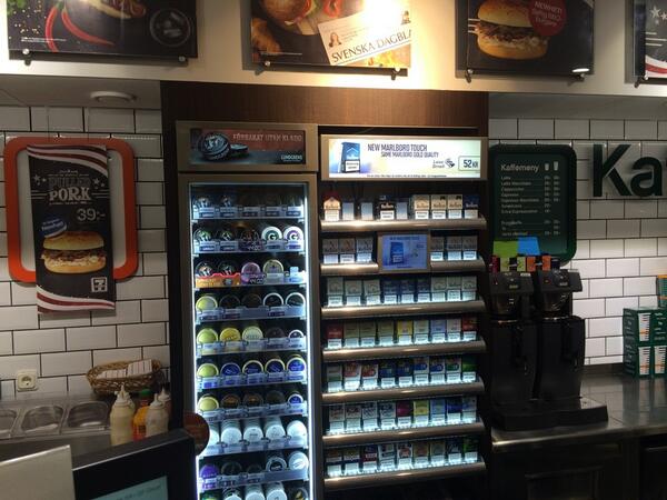 Lcd screen integrated in a cooler canopy for Brittish American Tobacco