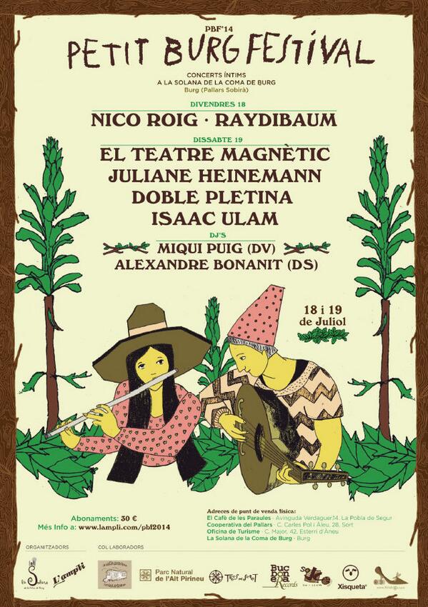 PetitBurg's tweet photo. Queda poc pel #PBF14! Divendres 18 de juliol amb @nico_roig @raydibaum i punxant @MiquiPuig http://t.co/I7gPmysmJP