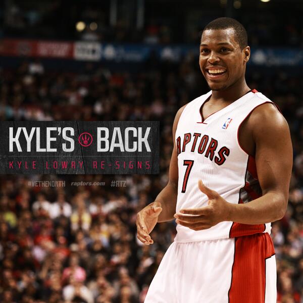 Raptors's tweet photo. It's official. Kyle Lowry is back with the #Raptors! Full details: http://t.co/LPRVmhqMy3 #RTZ #WeTheNorth http://t.co/jyJkElazcF