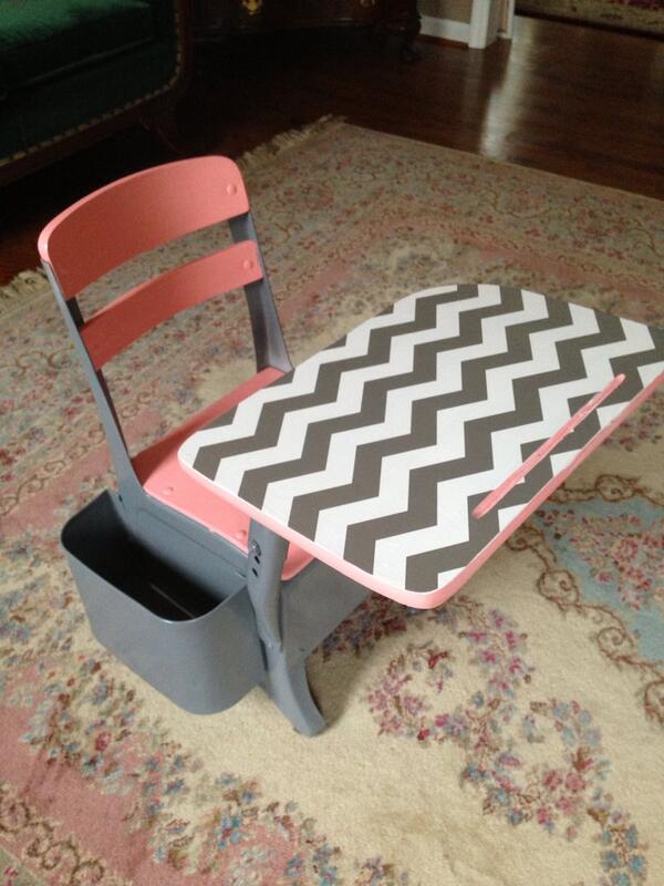 kiadesigns's tweet photo. Gorgeous! Retro grey and white chevron with peach small desk furniture by megsygirl (135.... http://t.co/WZuAQcAzYT http://t.co/n149ueNzSy