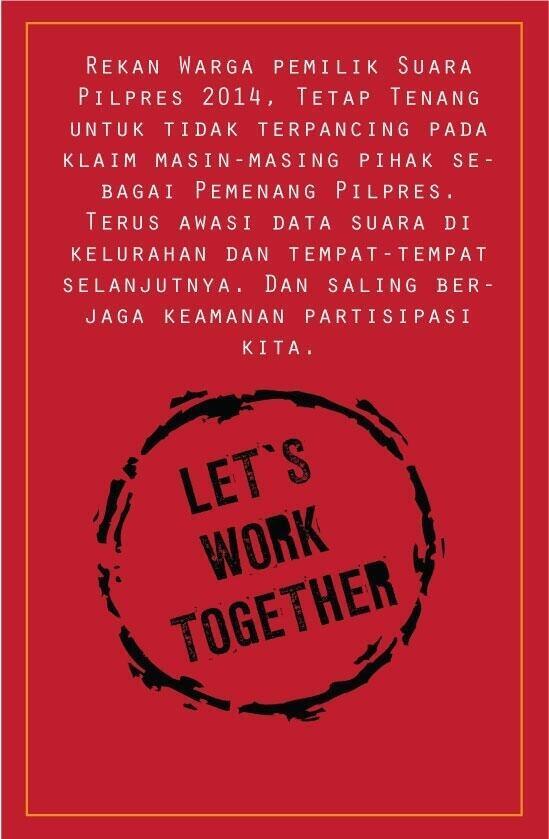 Ayo ttp tenang u/ tdk trpancing klaim masing2 pihak pmenang Pilpres. Trus awasi sura ditingkat kelurahan <a href="/KontraS/">KontraS</a>