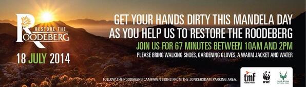 TMFund's tweet photo. Join us this @mandeladay as we help to Restore the Roodeberg. @WWFSouthAfrica @TableMountainNP http://t.co/VwwperWeDS