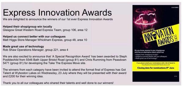 WellDone to Chris and Steph for their 'special recognition  award' Group 81 very proud @Tesco_DHunter