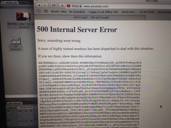 Did @YouTube get hacked? I get a faulty message telling me to show a bogus code to highly trained monkeys #funhack