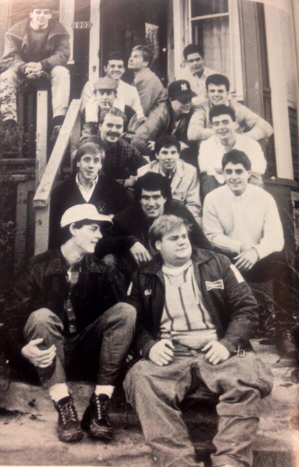 Chris Farley hanging out at the rugby house. #tbt