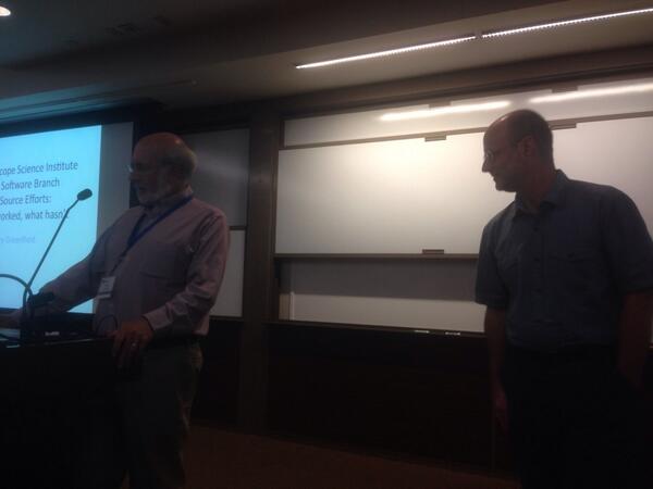 cbcunc's tweet image. Perry Greenfield and Dan Katz at WSSSPE within #SciPyConf