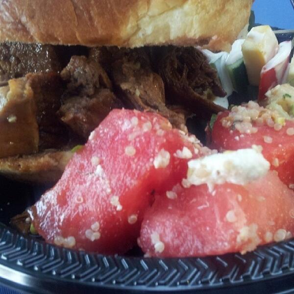 eattheburbs's tweet photo. This watermelon feta and quinoa salad is ridiculously good. #APMusicSeries #eattheburbs vip for @janellemonae #ea... http://t.co/sbB7aoY830
