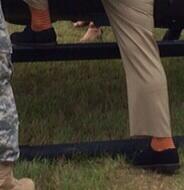 lbaldor's tweet photo. Hagel sports a pair of orange-striped socks for the visit to Fort Rucker. #SecDefSocks http://t.co/tdZknP6Bz0