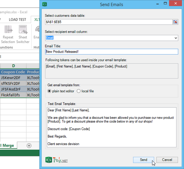 How to perform #mail merge directly from #Excel without MS Word? Here is the answer: xltools.net/mail-merge-in-…
