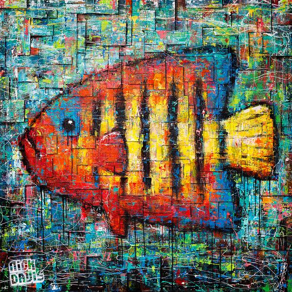 NickDavisArt's tweet photo. FOR SALE: "Tropical Fish" - Mixed Media, 120 x 120 cm. Purchase enquiries: nick@nickdavis.com.au http://t.co/nEmt7irmW9