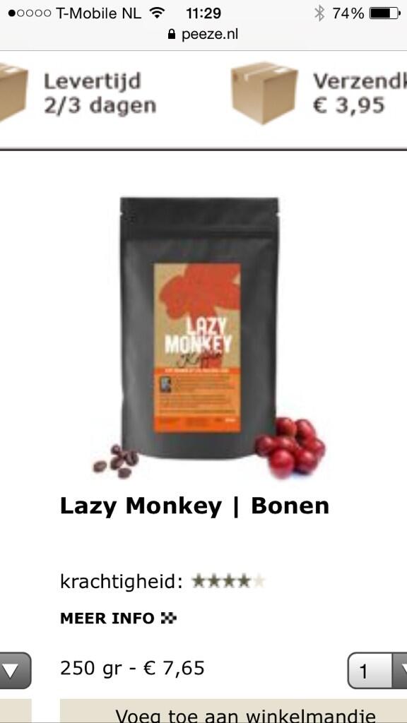 Nieuwe specialty coffee uitPeru verkrijgbaar <a href="/Apenheul/">Apenheul</a> en Peeze.nl/webshop #LazyMonkey #bijzonderverhaal