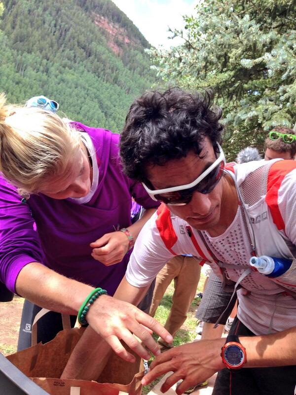Kilian Jornet says, "The pace is really, really easy." Surprised he's already gapped the field. Telluride. #HR100