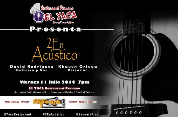 YacaRestaurant's tweet photo. #Hoy #2EnAcústico @zidavid y @_Khaeen ponen la buena música desde las 7pm @SapoaraProd http://t.co/cl9mbp9q7M