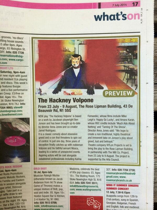 MillCoLDN's tweet photo. Great feature on the #HackneyVolpone in #HackneyToday @LoveHackney @hackneycouncil @ace_national @NYLon5 @RoseLipman http://t.co/aIZZLWPaiE