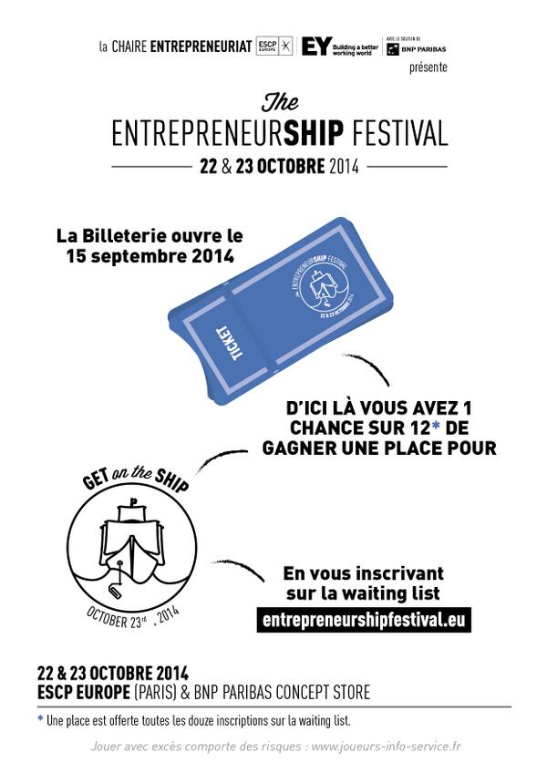 La Billetterie du #EntrepreneurSHIPfest ouvre le 15 sept <a href="/journaldunet/">Le Journal du Net</a> <a href="/frenchweb/">By.FW.MEDIA</a> <a href="/LaFrenchTech/">La French Tech</a> <a href="/RudeBaguette/">Rude Baguette</a>