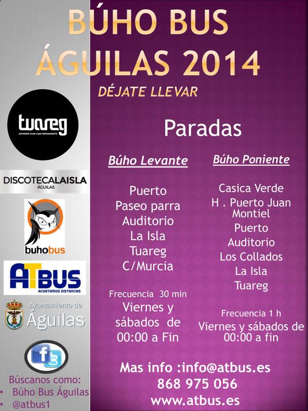 ATBUS1's tweet image. ¡Horario y paradas del Búho, déjate llevar! #Aguilas