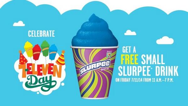 ProfBenavidez's tweet photo. Happy #7ElevenDay! Don't forget to get your FREE small @slurpee before 7pm. You're welcome. http://t.co/7NygIAAcBQ