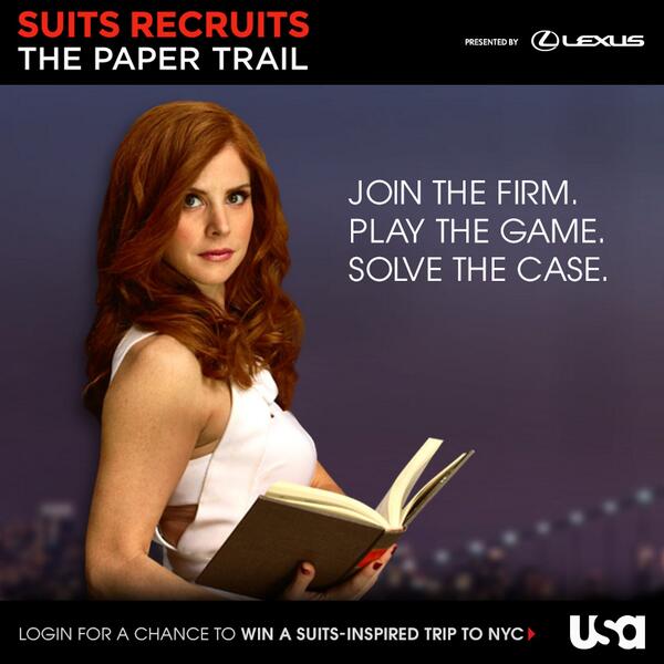 SuitsPeacock's tweet photo. Find out if you have what it takes to join the Pearson Specter team. #SuitsRecruits @Lexus http://t.co/75niQZhu6D http://t.co/ZEsBDcJYtG