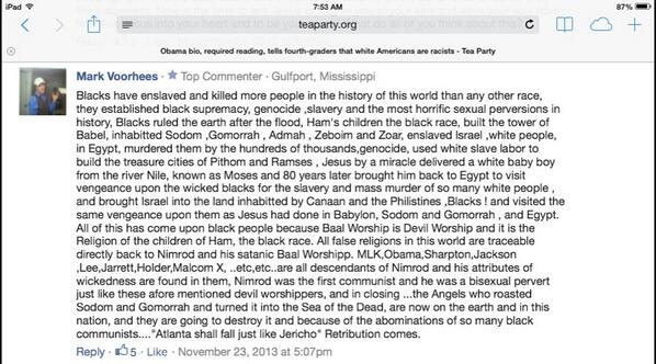 elliswinningham's tweet image. A little racism and mental illness makes any Teabagger Teabaggy! #TeaPartyRacism #tcot #Comservatives