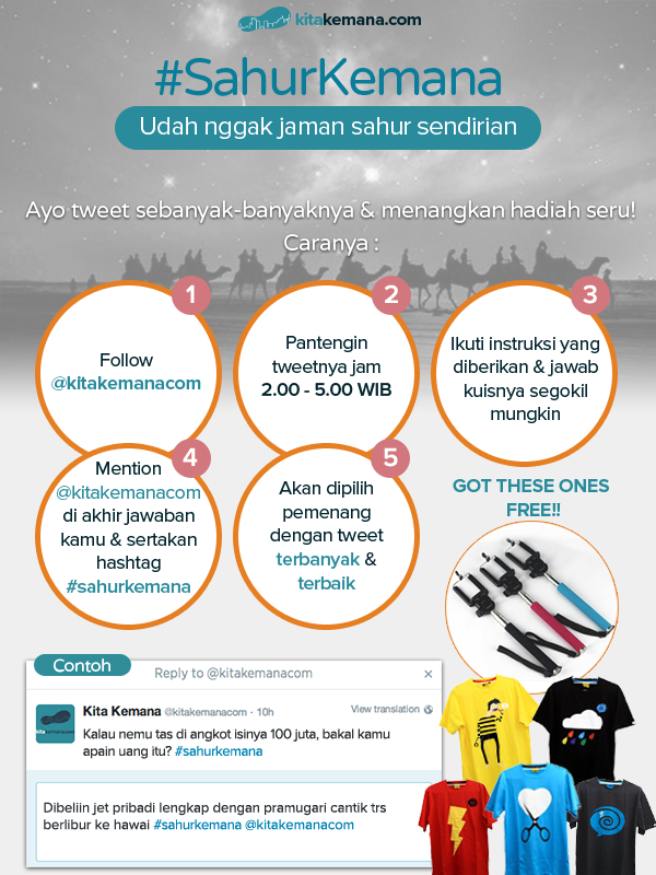 kitakemanacom's tweet photo. Ingat ya guys Senin besok ada format baru buat kuis #SahurKemana. So, tunggu aja tanggal mainnya :D http://t.co/Ry4evWTZWR