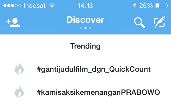 keren.. #gantijudulfilm_dgn_QuickCount dan #kamisaksikemenanganPRABOWO masuk TTWW TTI .. awesome