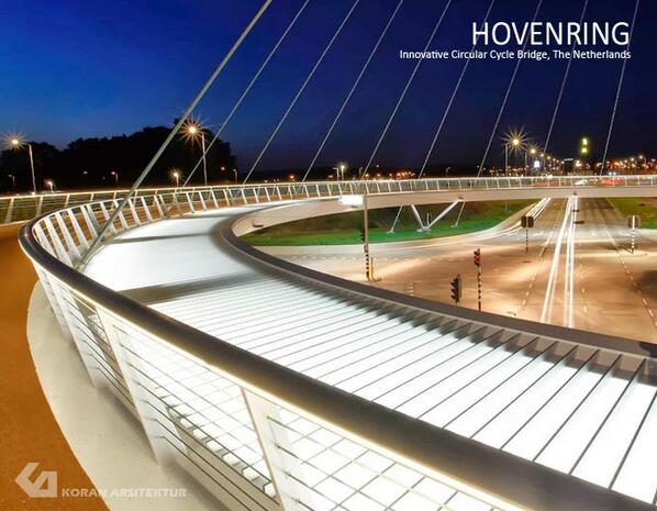4. Pada malam hari, lampu lampu #Hovenring dari deck tipis ini menyala untuk lebih meningkatkan efek mengambang.