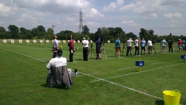 Surrey Archery Weekend under way at Kingston University.  Bit hot 28C.
