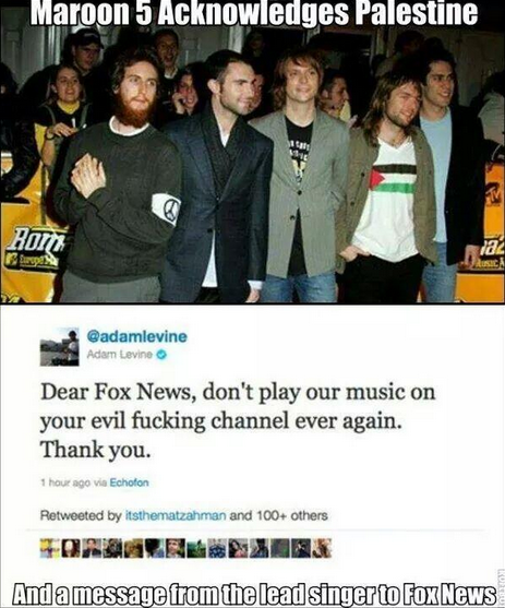 SampahRemajaKL's tweet photo. Maroon 5 ! #WorldAgainstIsrael http://t.co/xxXd0i58rZ