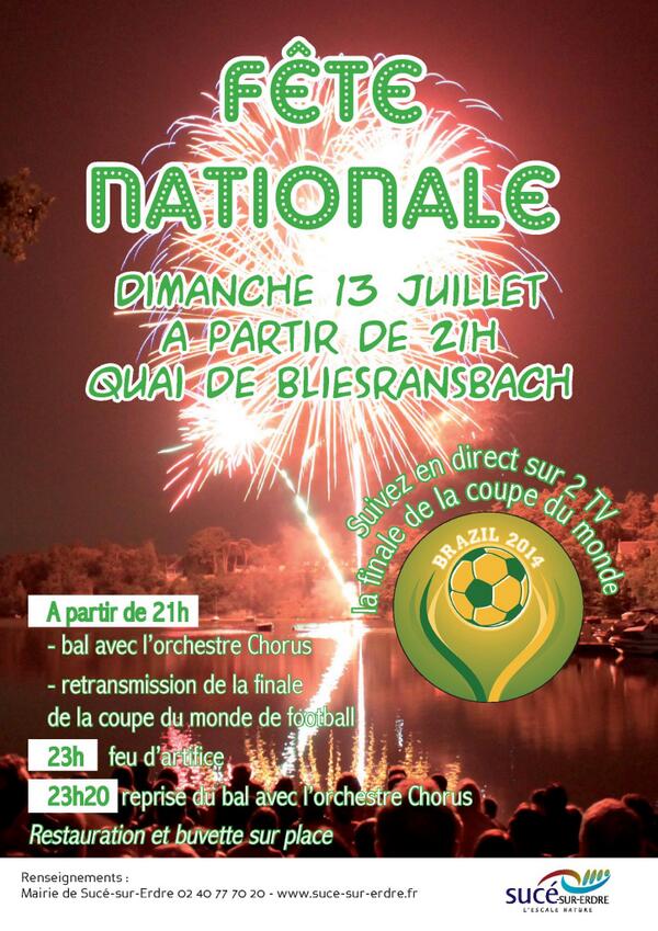 jlm_sse's tweet photo. Retransmission finale @FifaCM2014 et Feu d'artifice à Sucé sur Erdre à partir de 21h00 le 13/07 http://t.co/0TiKsX5e6w