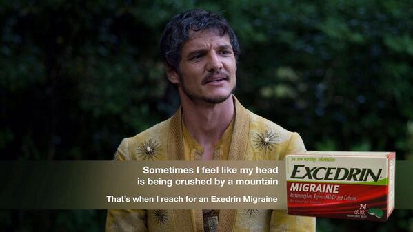 GoT_Tyrion's tweet photo. I have the worst headache... http://t.co/PV3BiuzLY4