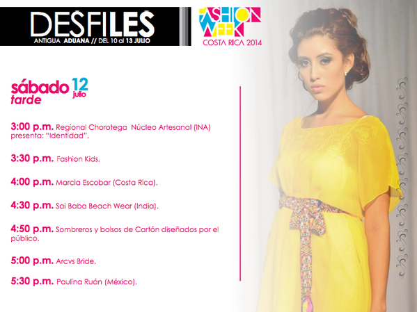 Este es el programa de desfiles para la tarde de hoy sábado. Diseño nacional e internacional ...Te esperamos !!!