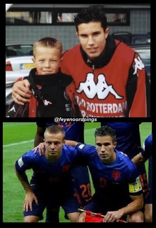 Jordy Clasie met zijn held Robin van Persie. Toen bij Feyenoord, nu samen op het WK.