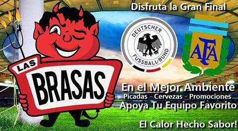 Los Esperamos Mañana en la final del mundial 2014. apoya tu equipo y disfruta de nuestra comida y un buen ambiente.