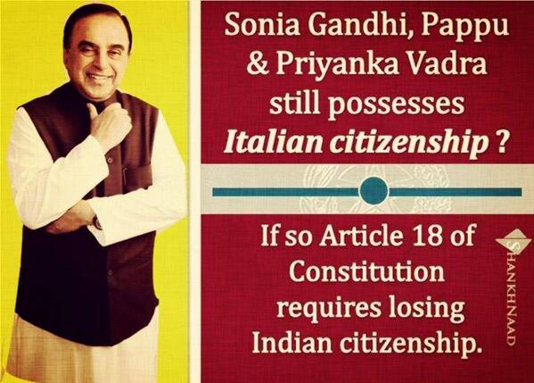 bk_chudasama's tweet image. SoniaGandhi,Pappu&amp;amp;Priyanka still posseses Italian citizenship?If so Art 18 of Const require losing Indian citizenship
