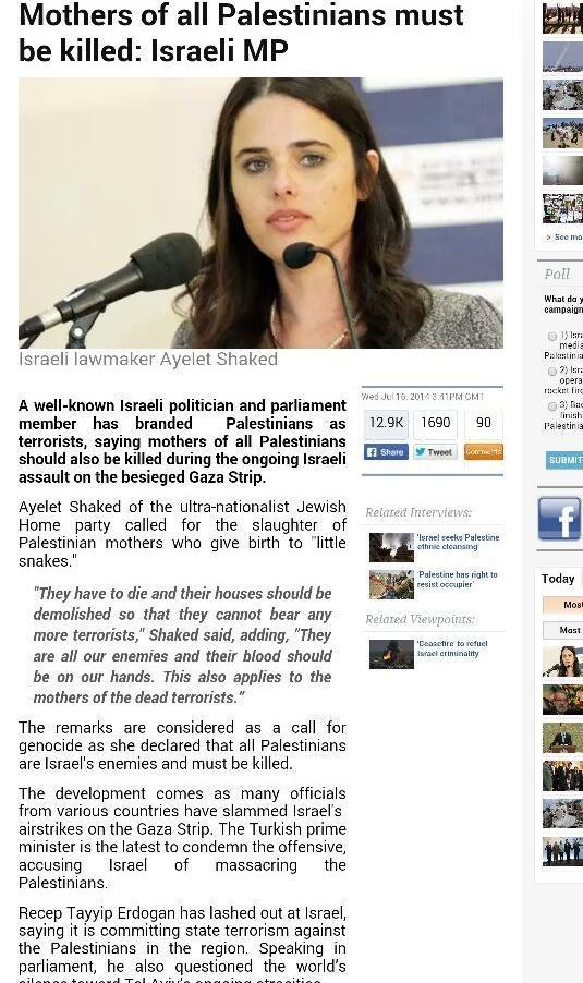 SafeensS's tweet image. @ThisWeekABC @MarthaRaddatz #israel "it not targeting civilians" -but the political leaders Openly endorse Genocide. http://t.co/6NXtscAAvC"
