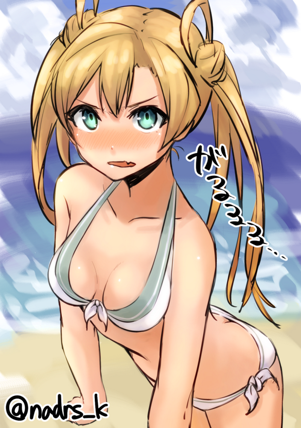阿武隈(艦これ) 「ほんのり焼けたぶくまさん。不用意に近付くと頭突きされます #艦これ版深夜の真剣お」|なずなっくのイラスト