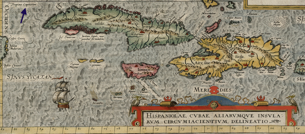 Detalle 'Culiacanae Americae regionis... / Hispaniolae, Cubae…” de Ortelius. @catedranaval