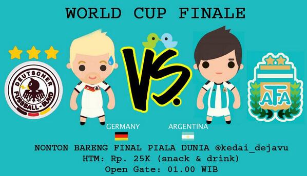 cafedejavu2012's tweet image. ini Final... gak seru nonton sendiri! Ayo nobar #GER vs #ARG  | K.O. 02.00 | Jl. Pucang Anom Timur 4/4. Bantu RT rek!