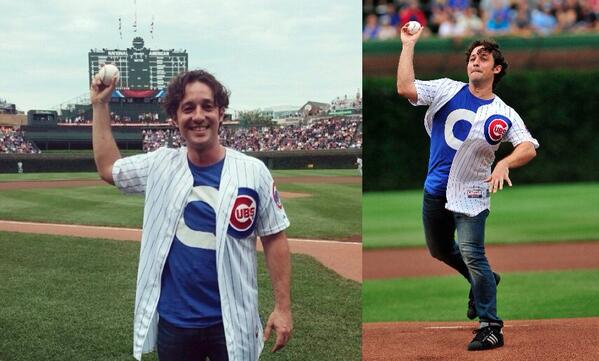 Henry Rowengartner, an actor from the film Rookie of the Year, prepares  to throw out a ceremonial first pitch before a baseball game between the  St. Louis Cardinals and the Chicago Cubs