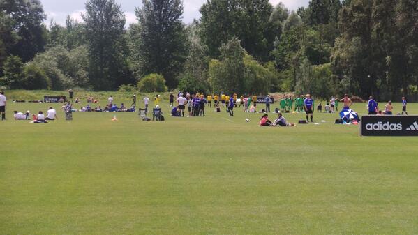 ChelseaFC's tweet image. Meanwhile at Cobham today, fans have gathered in the sunshine for the annual Supporters Tournament.