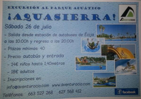santos1793's tweet photo. AVENTUROCIO ORGANIZA EXCURSIÓN AL AQUASIERRA (CÓRDOBA) 26 DE JULIO ¡¡¡ANÍMATE!!! http://t.co/nUia7ye08O @rociomaru6 http://t.co/8NeIEz7S8p