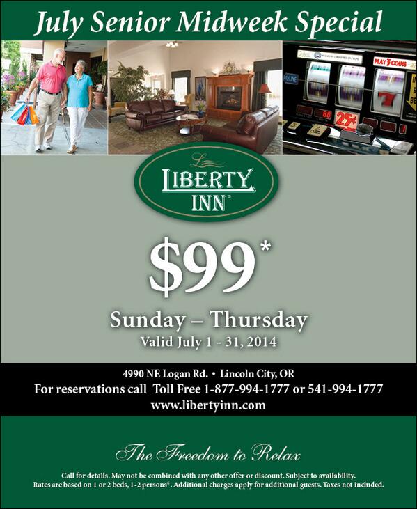 libertyinn's tweet photo. $99 special at our #LincolnCity #Oregon Coast location until 7/31/14. http://t.co/44MQPa1Xhu