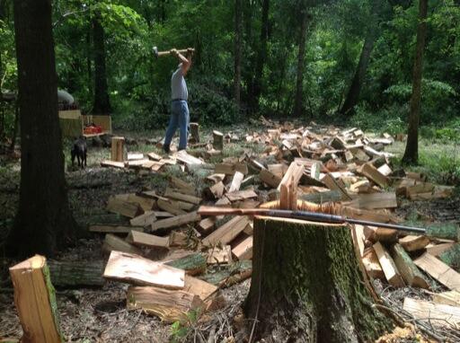 CalKateHoward's tweet image. Splitting wood the hard way at the Carroll home Arkansas