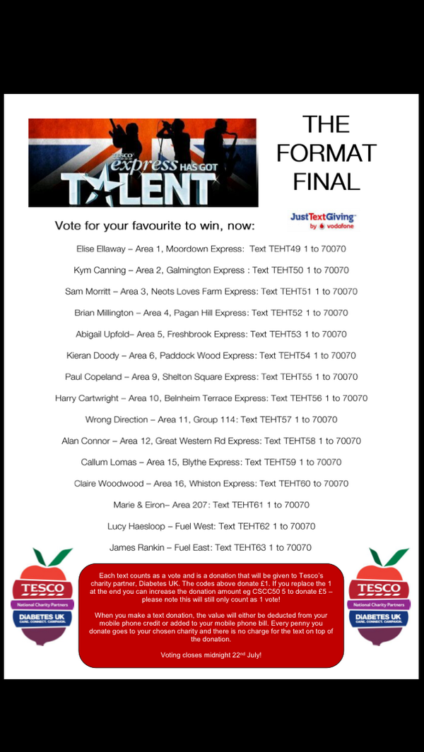 misssamc's tweet photo. @blythebridge1 Callum and Great Western Rd @alzopunk are the first @TescoTalent acts with text votes! Well done both! http://t.co/WOdHSz7E4Z